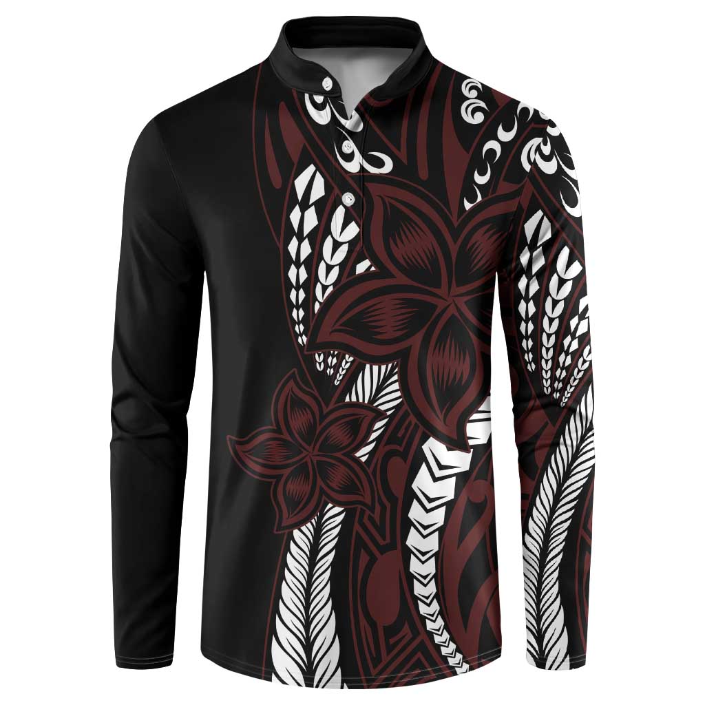 Polynesian Plumeria Floral Tattoo Pattern Button Sweatshirt Oxblood Style LT9 Oxblood - Polynesian Pride