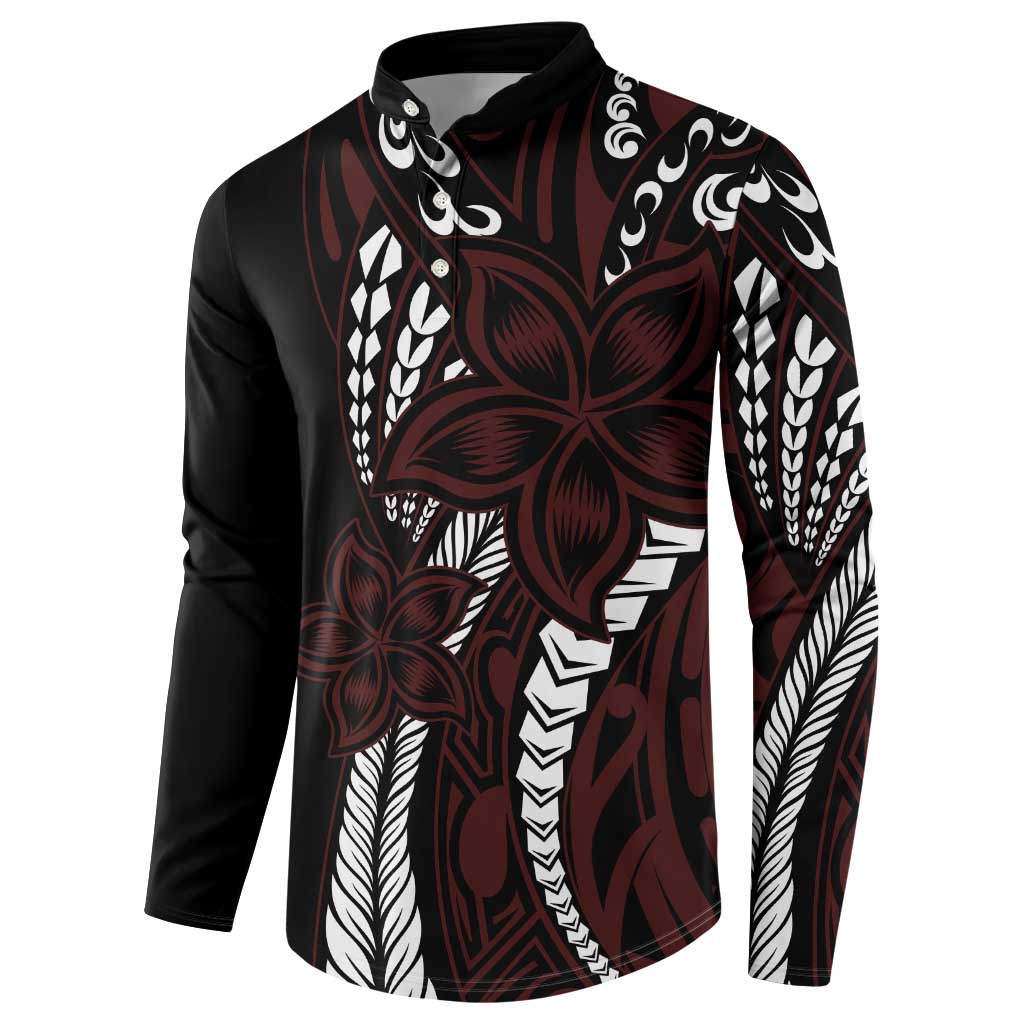 Polynesian Plumeria Floral Tattoo Pattern Button Sweatshirt Oxblood Style LT9 - Polynesian Pride