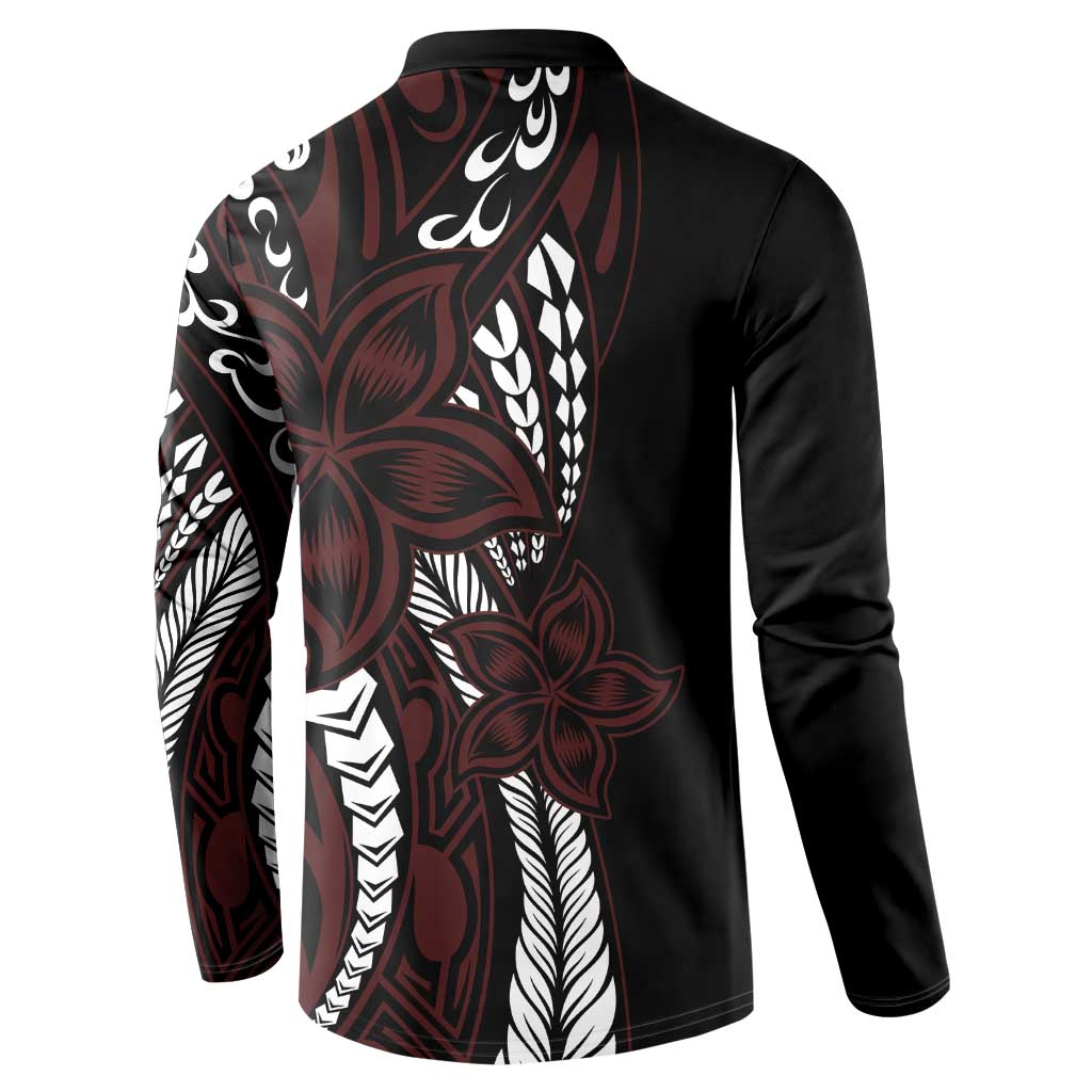 Polynesian Plumeria Floral Tattoo Pattern Button Sweatshirt Oxblood Style LT9 - Polynesian Pride