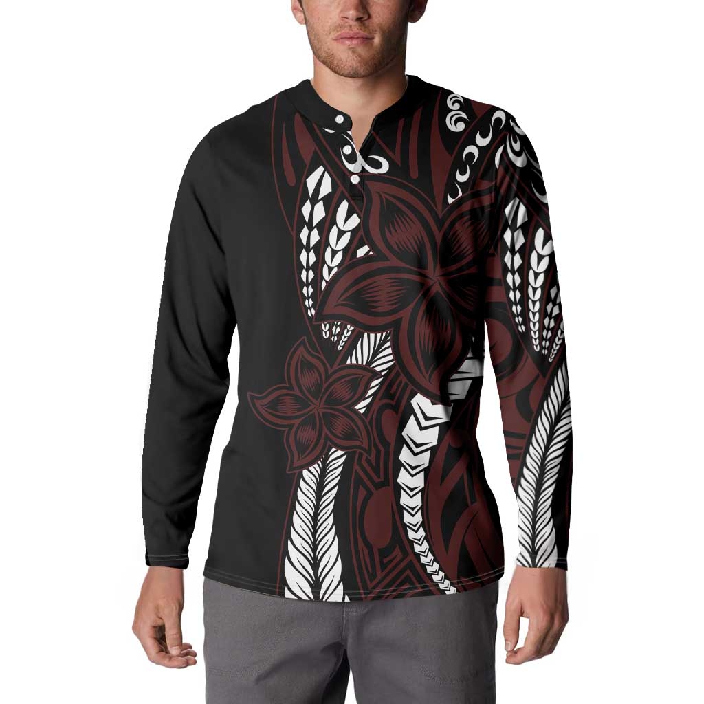 Polynesian Plumeria Floral Tattoo Pattern Button Sweatshirt Oxblood Style LT9 - Polynesian Pride