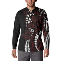Polynesian Plumeria Floral Tattoo Pattern Button Sweatshirt Oxblood Style LT9 - Polynesian Pride
