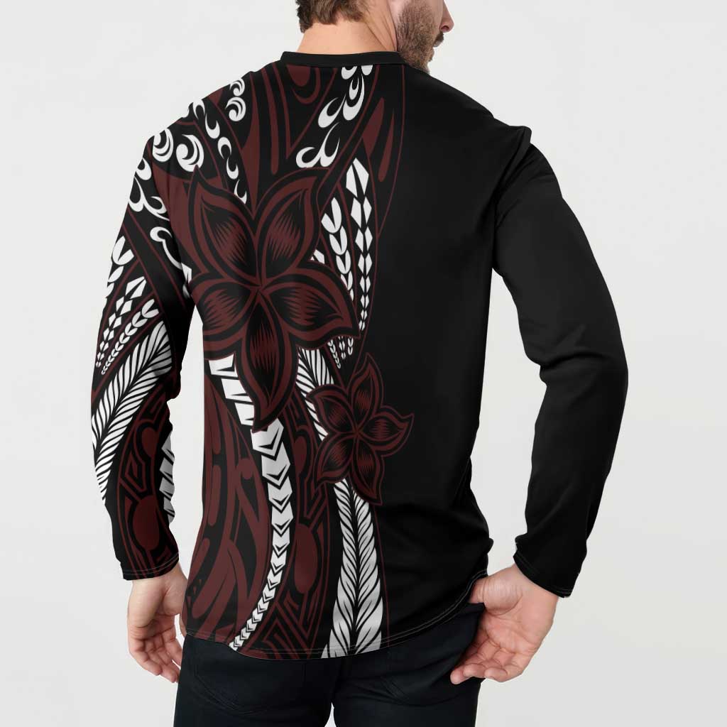Polynesian Plumeria Floral Tattoo Pattern Button Sweatshirt Oxblood Style LT9 - Polynesian Pride