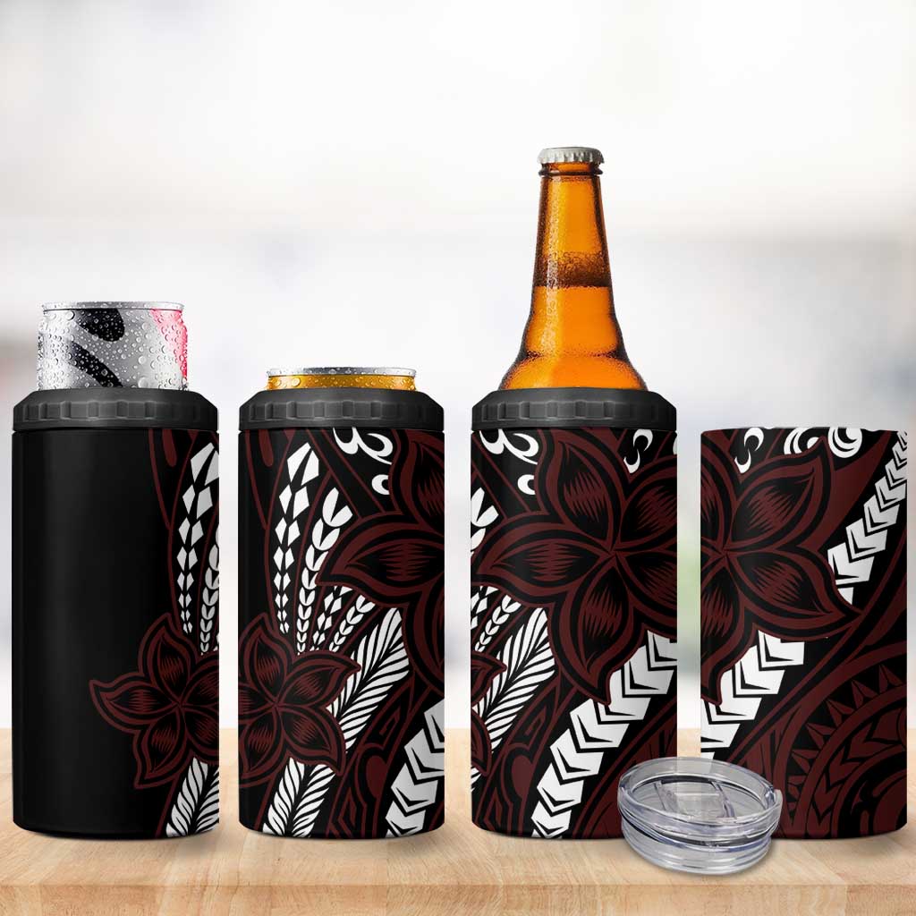 Polynesian Plumeria Floral Tattoo Pattern 4 in 1 Can Cooler Tumbler Oxblood Style LT9 - Polynesian Pride