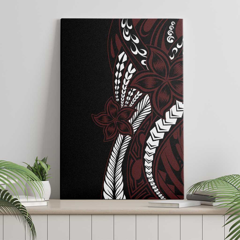 Polynesian Plumeria Floral Tattoo Pattern Canvas Wall Art Oxblood Style LT9 - Polynesian Pride