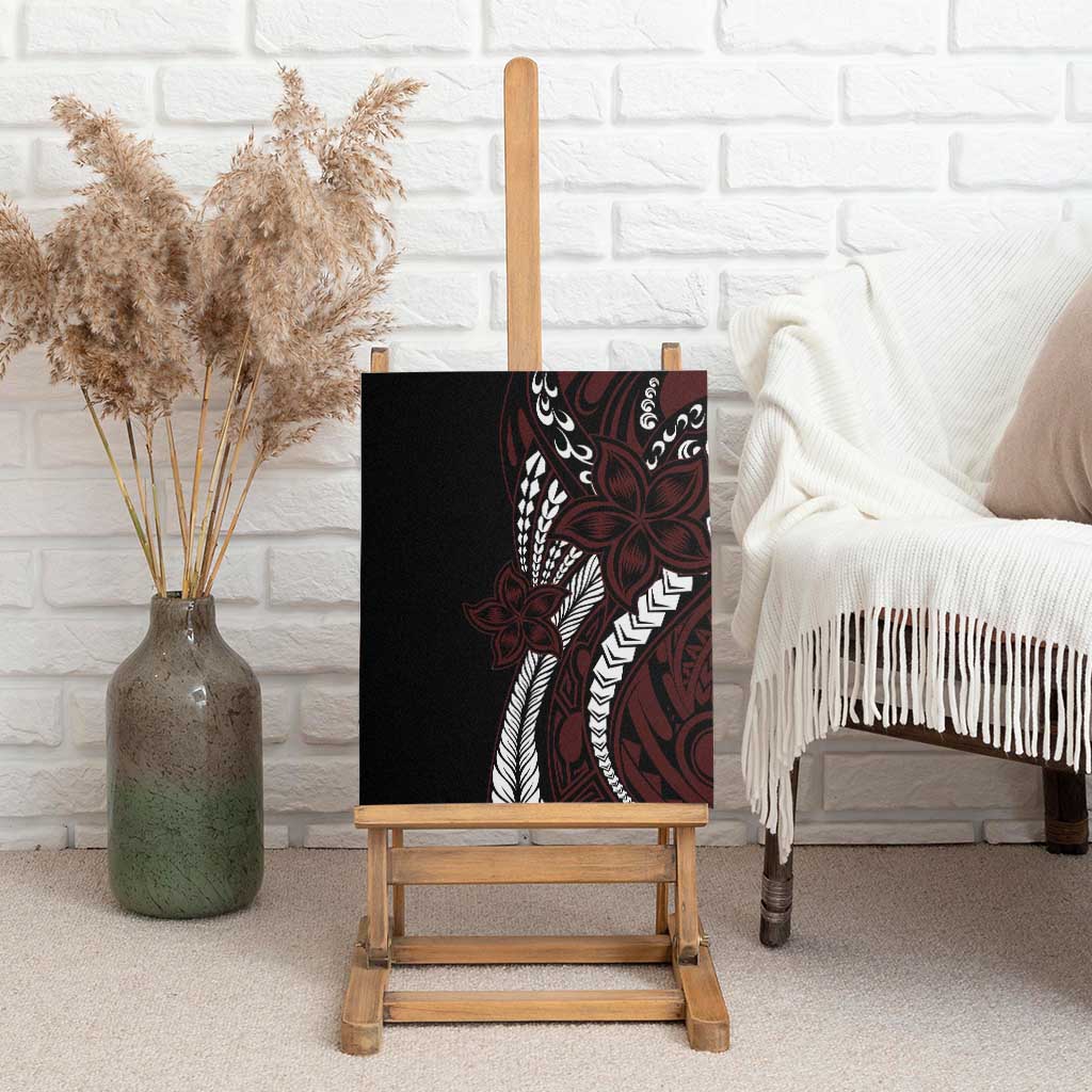 Polynesian Plumeria Floral Tattoo Pattern Canvas Wall Art Oxblood Style LT9 - Polynesian Pride