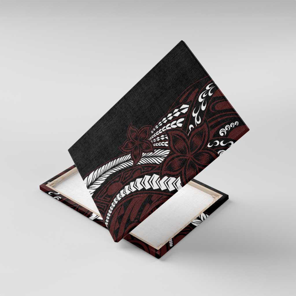 Polynesian Plumeria Floral Tattoo Pattern Canvas Wall Art Oxblood Style LT9 With Frame Oxblood - Polynesian Pride