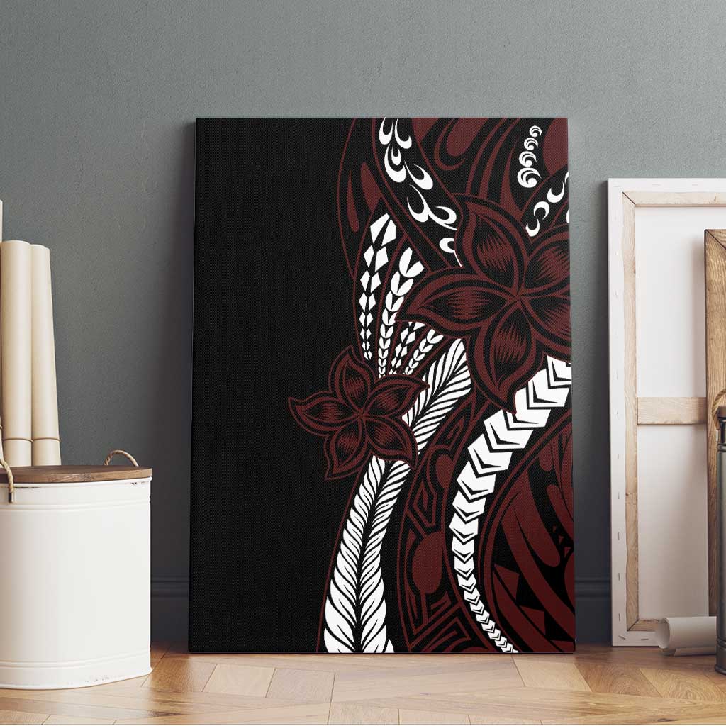 Polynesian Plumeria Floral Tattoo Pattern Canvas Wall Art Oxblood Style LT9 - Polynesian Pride