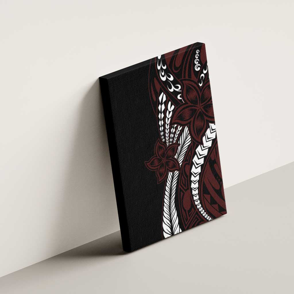 Polynesian Plumeria Floral Tattoo Pattern Canvas Wall Art Oxblood Style LT9 - Polynesian Pride