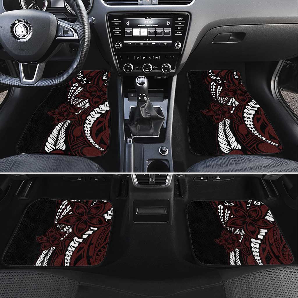 Polynesian Plumeria Floral Tattoo Pattern Car Mats Oxblood Style LT9 Set 4pcs Oxblood - Polynesian Pride