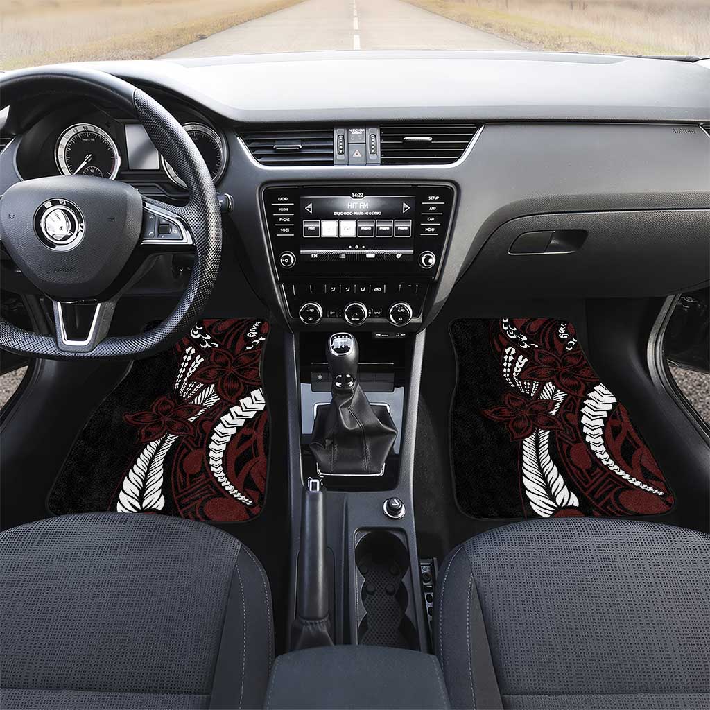 Polynesian Plumeria Floral Tattoo Pattern Car Mats Oxblood Style LT9 Set 2pcs - Front Oxblood - Polynesian Pride