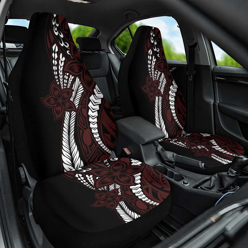 Polynesian Plumeria Floral Tattoo Pattern Car Seat Cover Oxblood Style