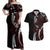 Polynesian Plumeria Floral Tattoo Pattern Couples Matching Off Shoulder Maxi Dress and Hawaiian Shirt Oxblood Style