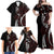 Polynesian Plumeria Floral Tattoo Pattern Family Matching Off Shoulder Maxi Dress and Hawaiian Shirt Oxblood Style