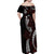 Polynesian Plumeria Floral Tattoo Pattern Family Matching Off Shoulder Maxi Dress and Hawaiian Shirt Oxblood Style