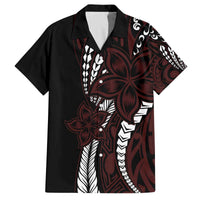 Polynesian Plumeria Floral Tattoo Pattern Family Matching Off Shoulder Short Dress and Hawaiian Shirt Oxblood Style