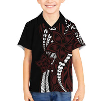 Polynesian Plumeria Floral Tattoo Pattern Family Matching Summer Maxi Dress and Hawaiian Shirt Oxblood Style