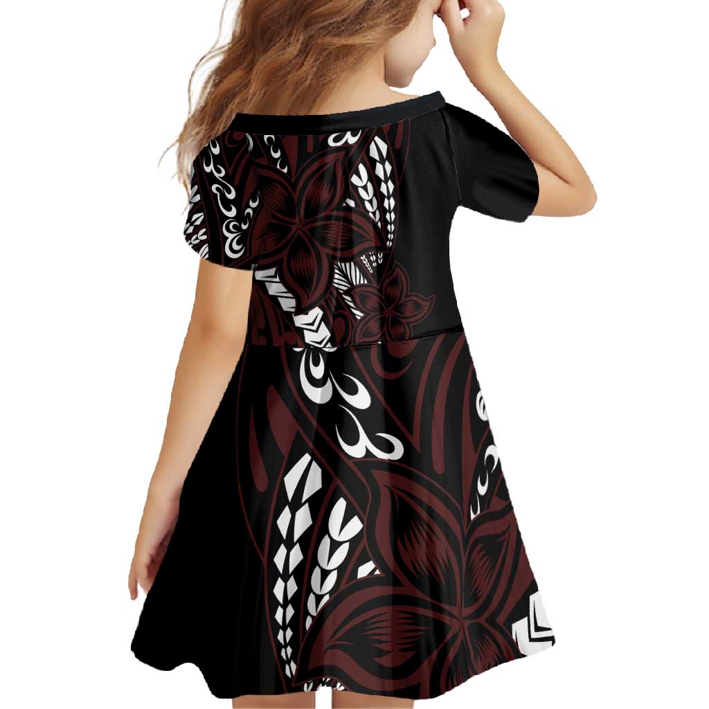Polynesian Plumeria Floral Tattoo Pattern Family Matching Tank Maxi Dress and Hawaiian Shirt Oxblood Style