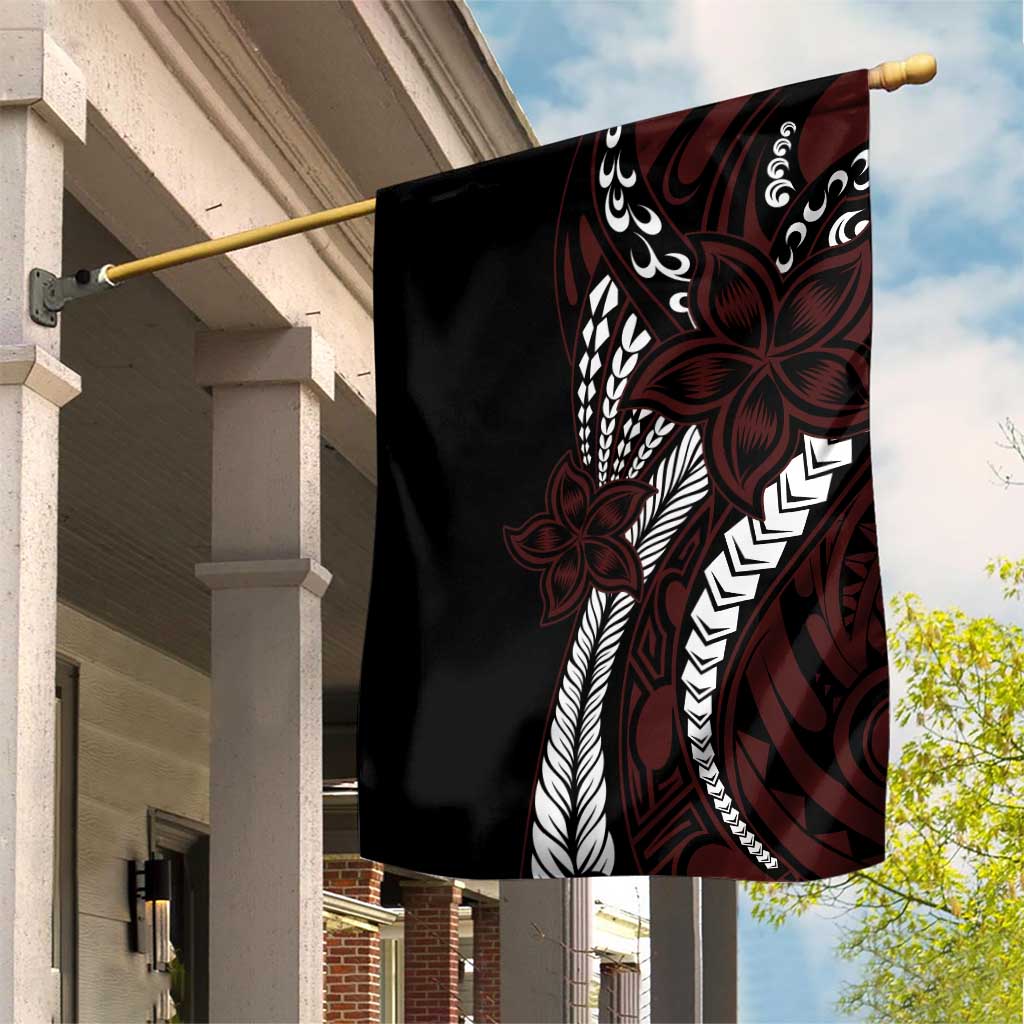 Polynesian Plumeria Floral Tattoo Pattern Garden Flag Oxblood Style LT9 House Flag Oxblood - Polynesian Pride