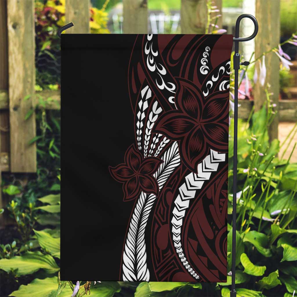 Polynesian Plumeria Floral Tattoo Pattern Garden Flag Oxblood Style LT9 Garden Flag Oxblood - Polynesian Pride
