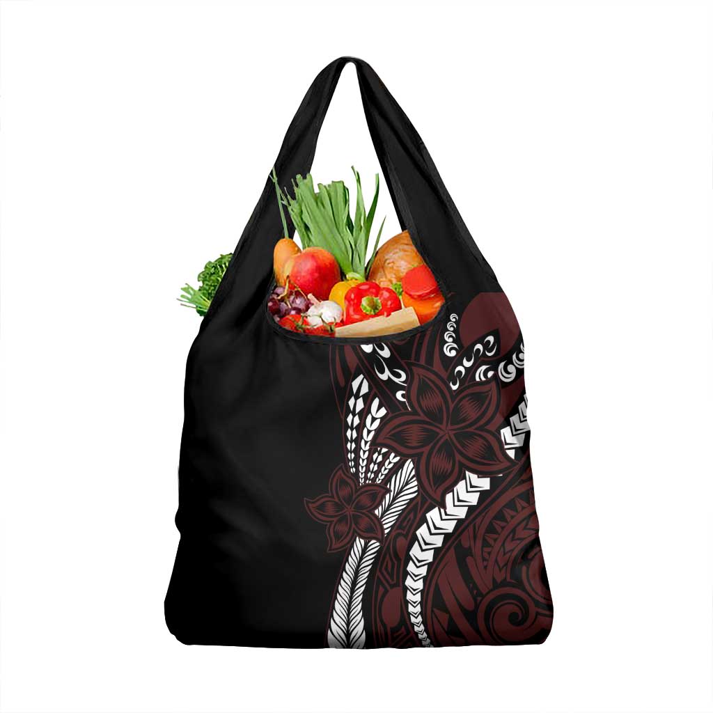 Polynesian Plumeria Floral Tattoo Pattern Grocery Bag Oxblood Style LT9 1-pack One Size Oxblood - Polynesian Pride
