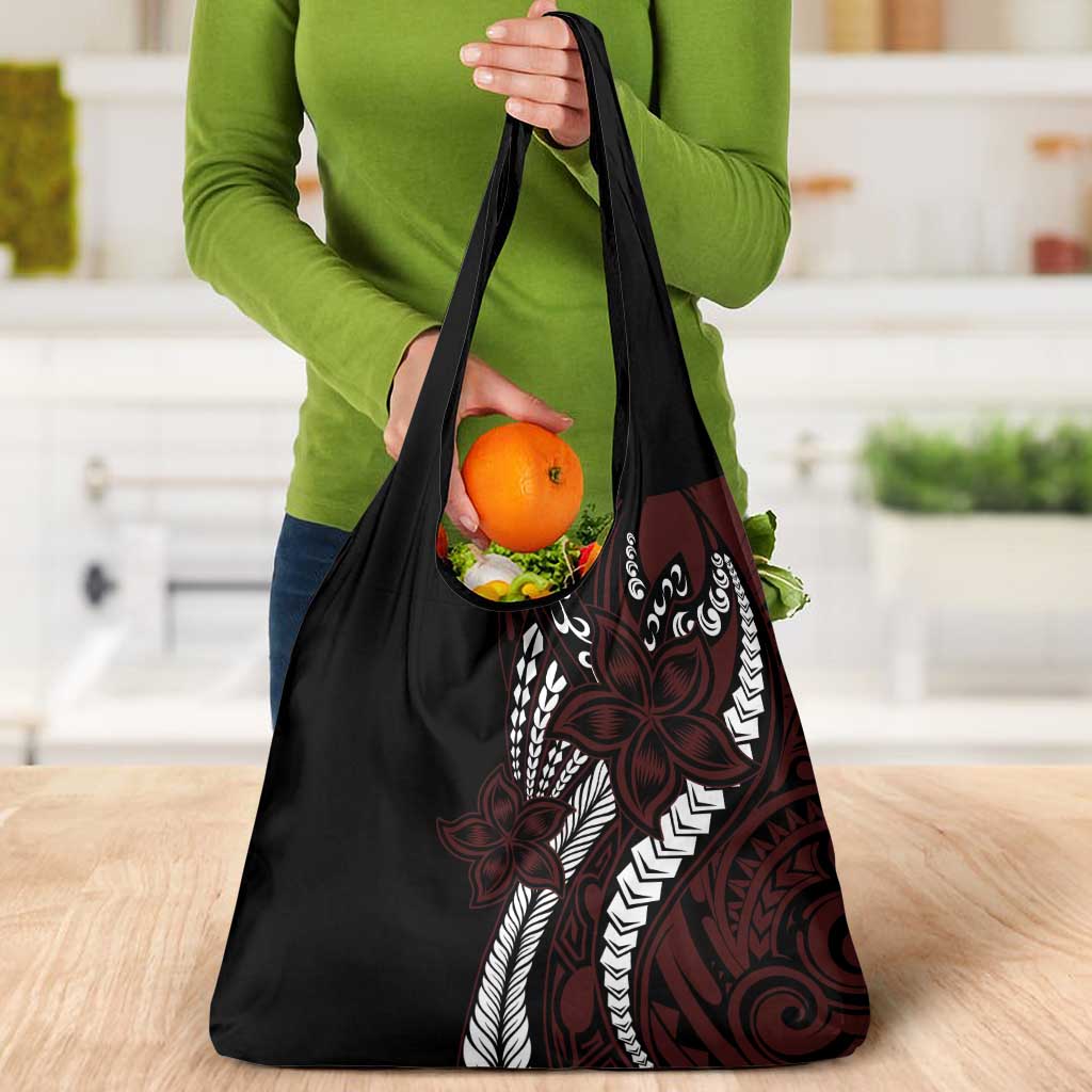 Polynesian Plumeria Floral Tattoo Pattern Grocery Bag Oxblood Style LT9 - Polynesian Pride