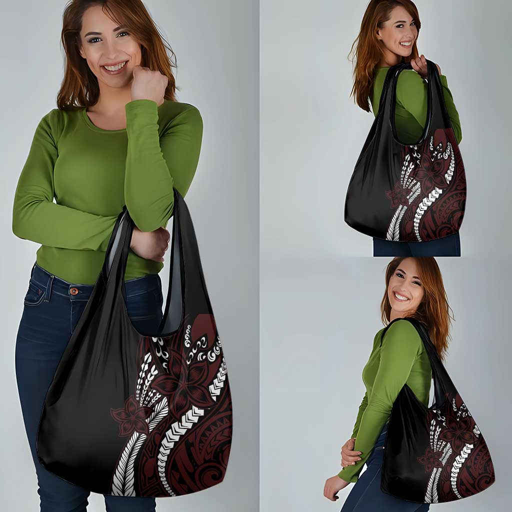 Polynesian Plumeria Floral Tattoo Pattern Grocery Bag Oxblood Style LT9 - Polynesian Pride