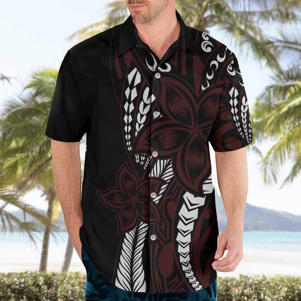 Polynesian Plumeria Floral Tattoo Pattern Hawaiian Shirt Oxblood Style LT9 - Polynesian Pride