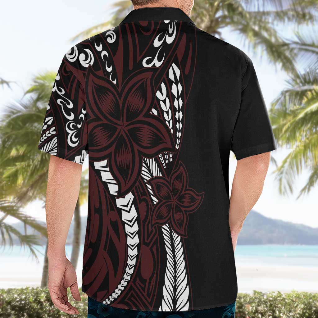 Polynesian Plumeria Floral Tattoo Pattern Hawaiian Shirt Oxblood Style LT9 - Polynesian Pride