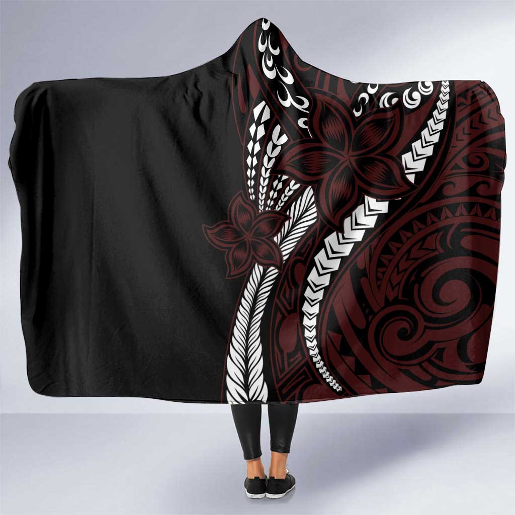 Polynesian Plumeria Floral Tattoo Pattern Hooded Blanket Oxblood Style LT9 One Size Oxblood - Polynesian Pride