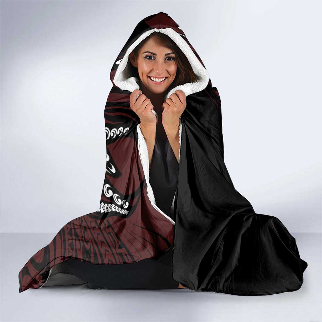 Polynesian Plumeria Floral Tattoo Pattern Hooded Blanket Oxblood Style LT9 - Polynesian Pride