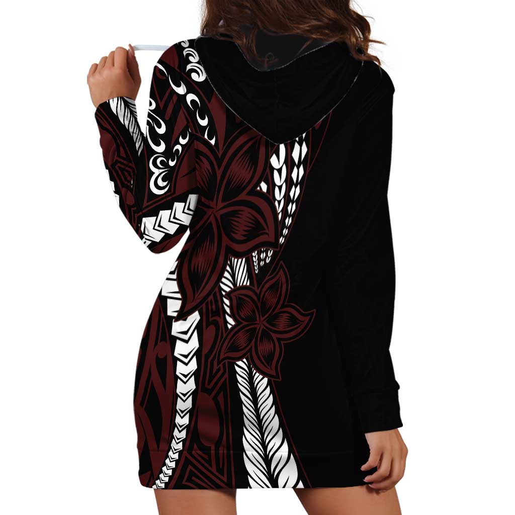 Polynesian Plumeria Floral Tattoo Pattern Hoodie Dress Oxblood Style LT9 - Polynesian Pride