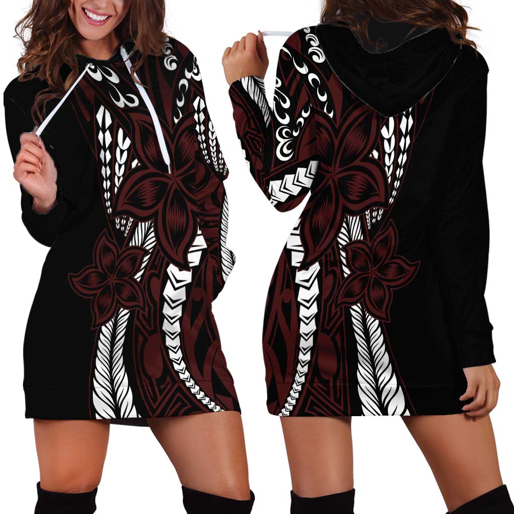 Polynesian Plumeria Floral Tattoo Pattern Hoodie Dress Oxblood Style LT9 - Polynesian Pride