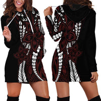 Polynesian Plumeria Floral Tattoo Pattern Hoodie Dress Oxblood Style LT9 - Polynesian Pride