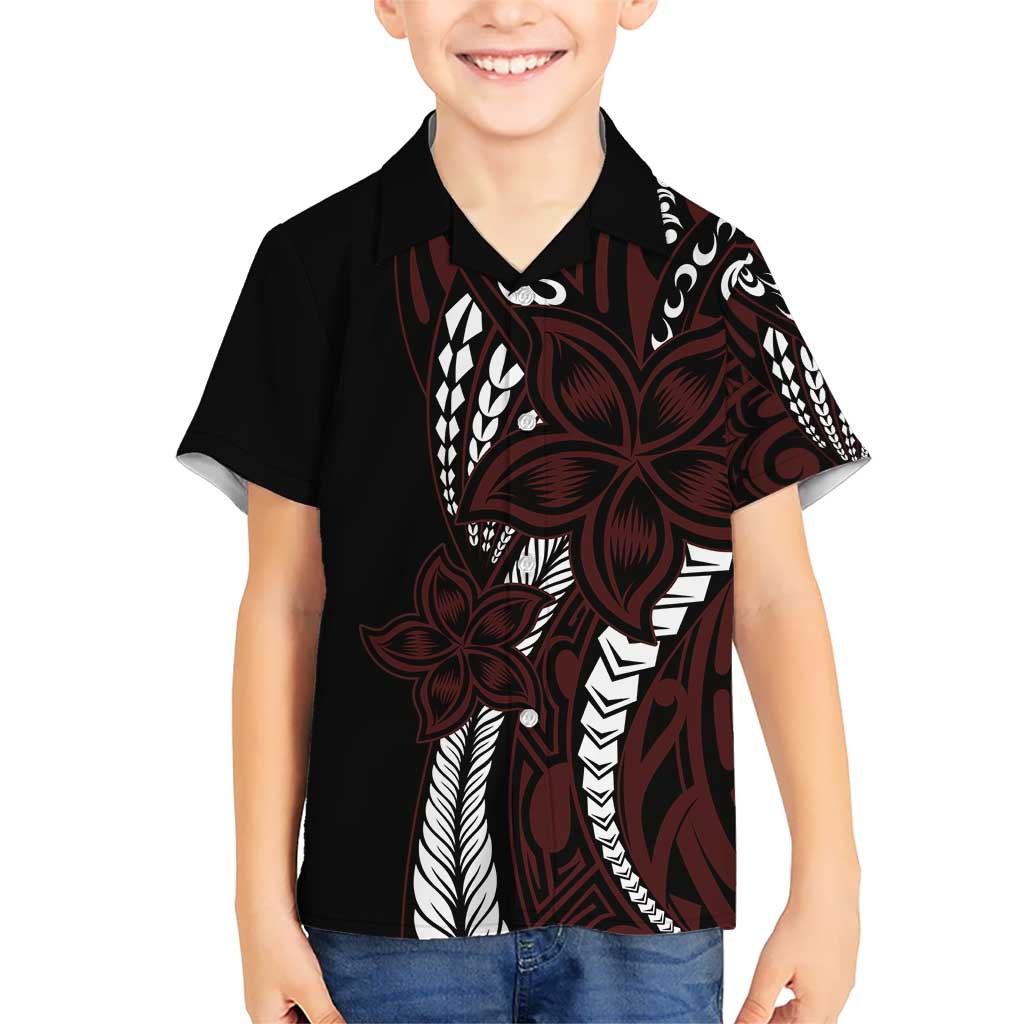Polynesian Plumeria Floral Tattoo Pattern Kid Hawaiian Shirt Oxblood Style