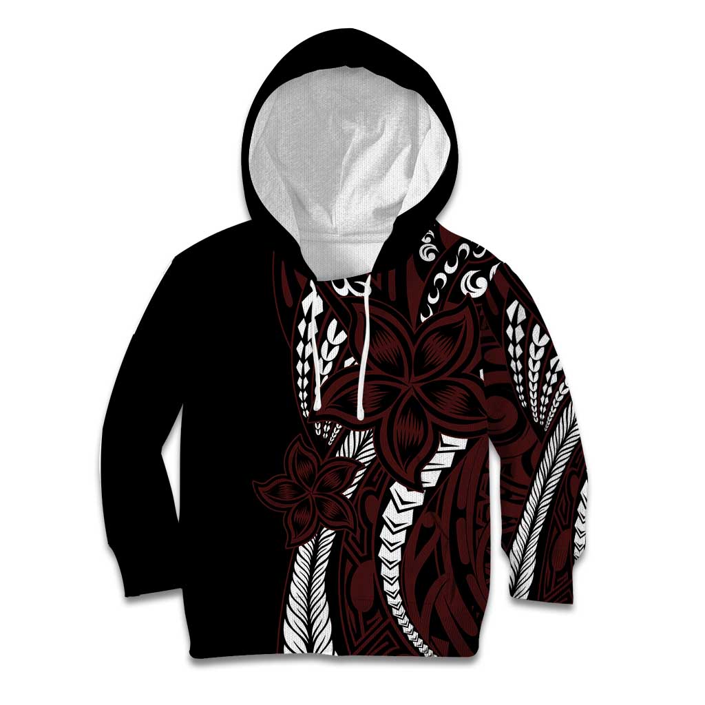 Polynesian Plumeria Floral Tattoo Pattern Kid Hoodie Oxblood Style