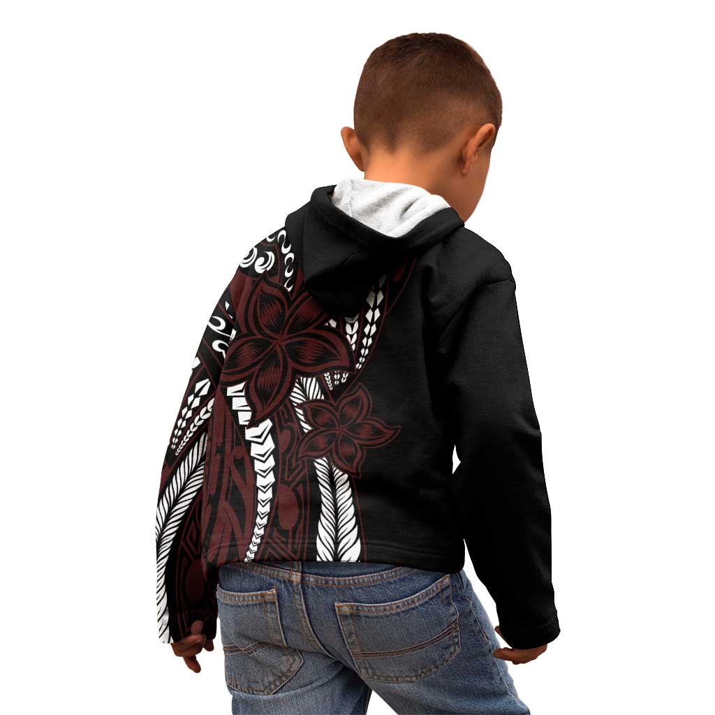 Polynesian Plumeria Floral Tattoo Pattern Kid Hoodie Oxblood Style