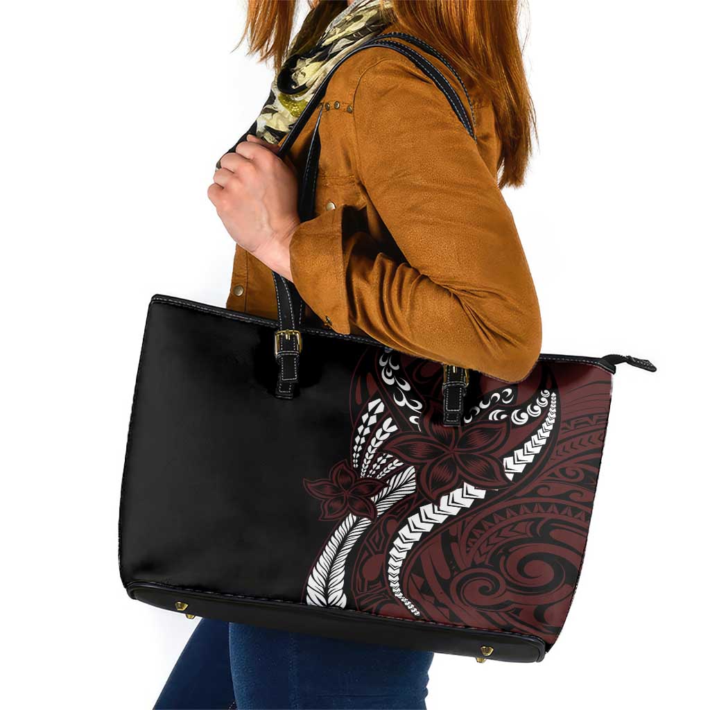 Polynesian Plumeria Floral Tattoo Pattern Leather Tote Bag Oxblood Style LT9 Oxblood - Polynesian Pride