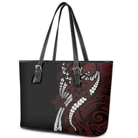 Polynesian Plumeria Floral Tattoo Pattern Leather Tote Bag Oxblood Style LT9 - Polynesian Pride