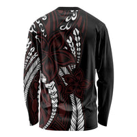 Polynesian Plumeria Floral Tattoo Pattern Long Sleeve Shirt Oxblood Style