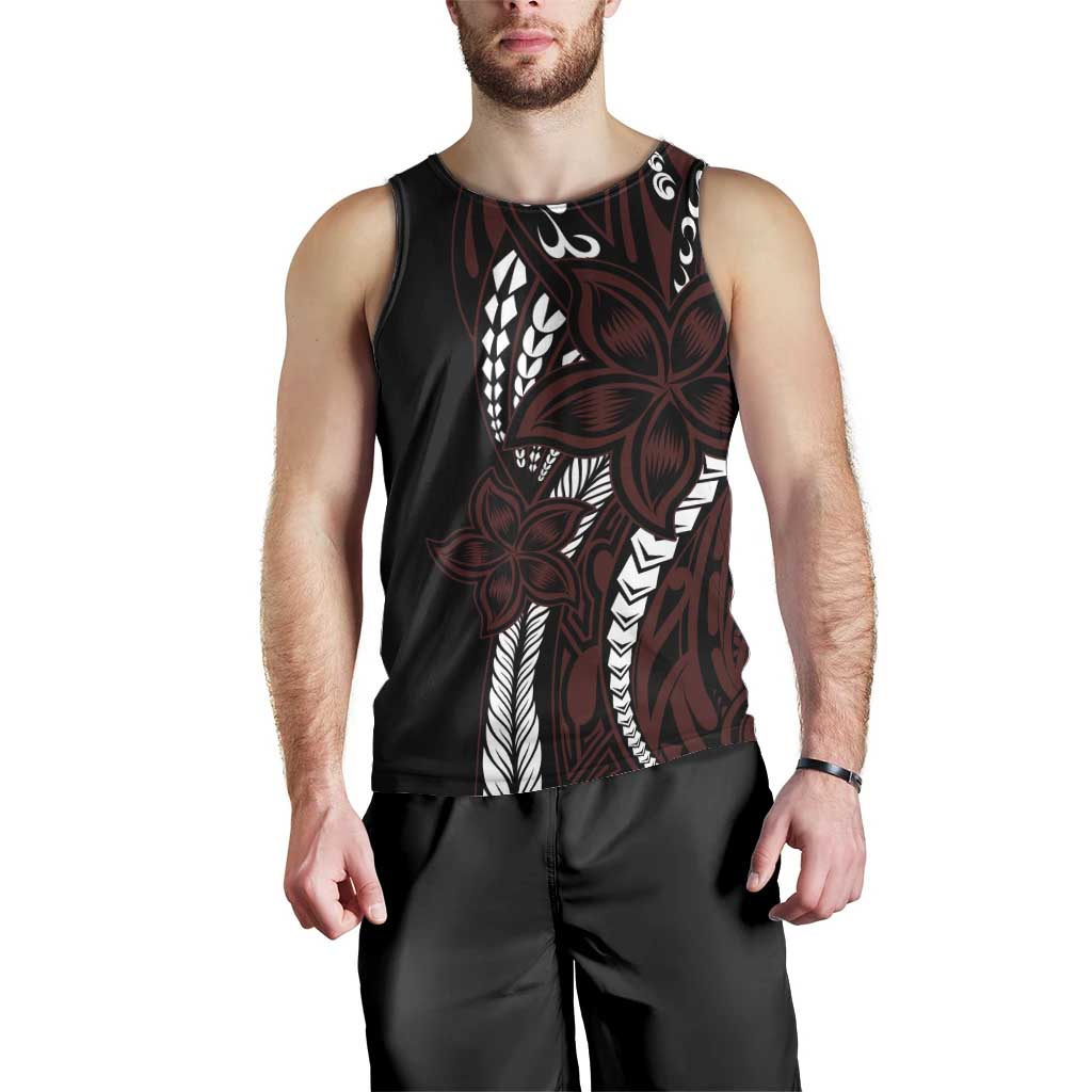 Polynesian Plumeria Floral Tattoo Pattern Men Tank Top Oxblood Style LT9 - Polynesian Pride