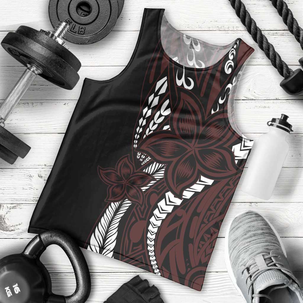 Polynesian Plumeria Floral Tattoo Pattern Men Tank Top Oxblood Style LT9 - Polynesian Pride
