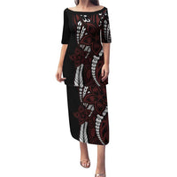 Polynesian Plumeria Floral Tattoo Pattern Puletasi Oxblood Style LT9 Long Dress Oxblood - Polynesian Pride