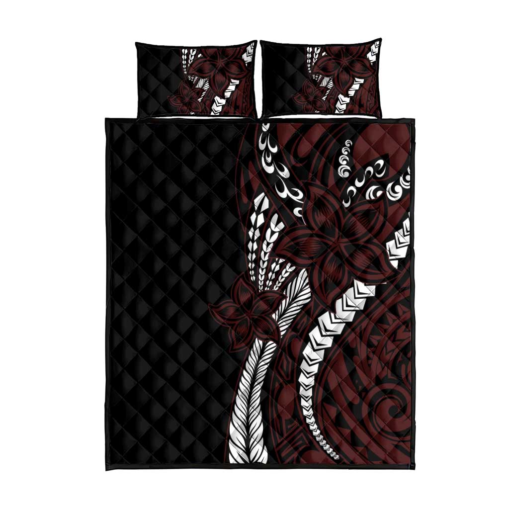 Polynesian Plumeria Floral Tattoo Pattern Quilt Bed Set Oxblood Style LT9 - Polynesian Pride