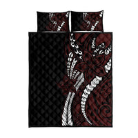 Polynesian Plumeria Floral Tattoo Pattern Quilt Bed Set Oxblood Style LT9 - Polynesian Pride