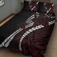 Polynesian Plumeria Floral Tattoo Pattern Quilt Bed Set Oxblood Style LT9 - Polynesian Pride