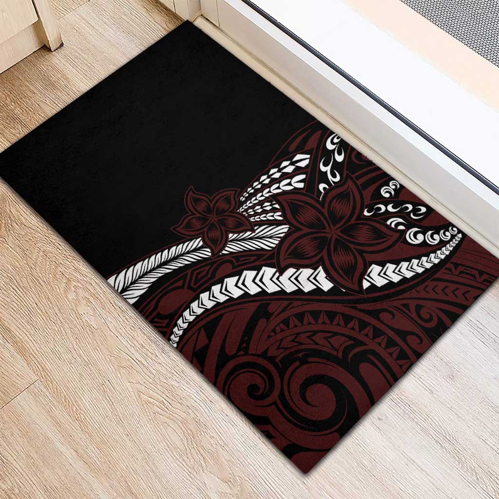 Polynesian Plumeria Floral Tattoo Pattern Rubber Doormat Oxblood Style LT9 - Polynesian Pride