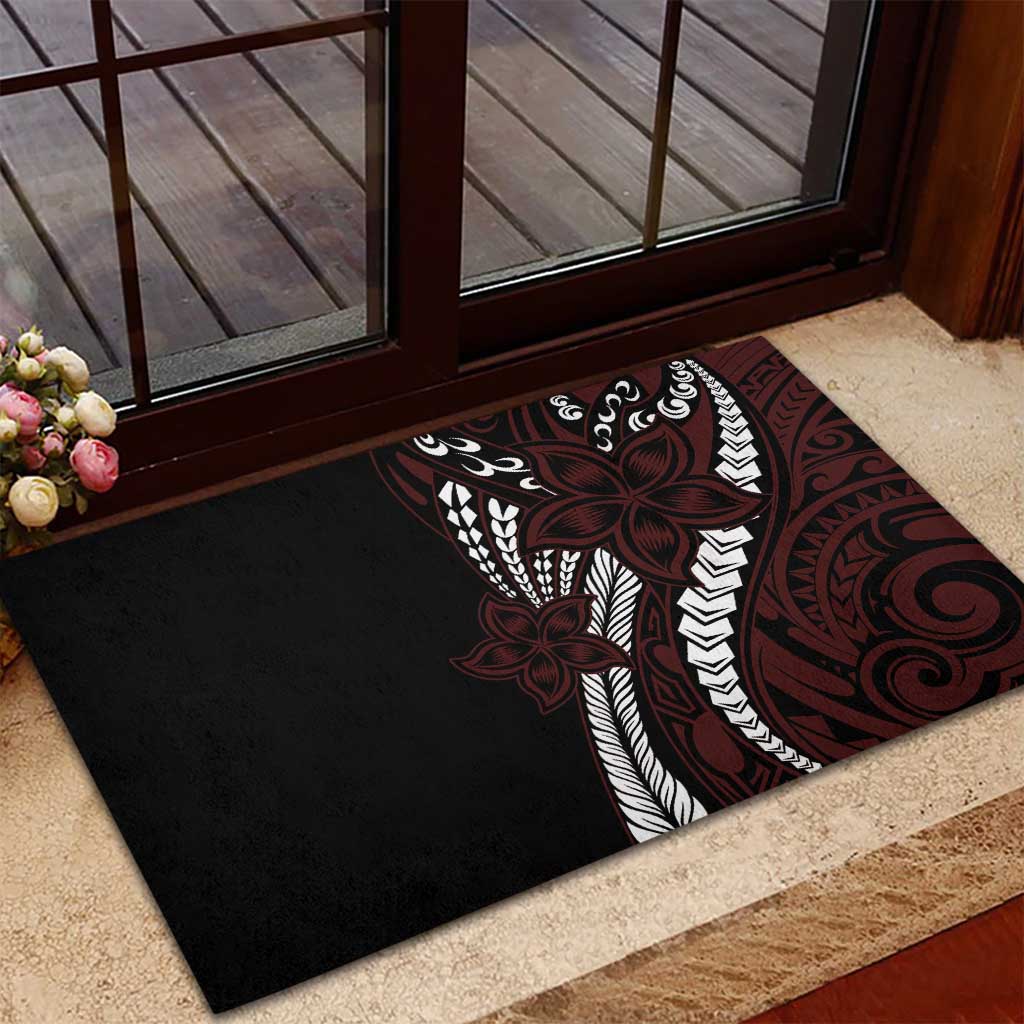 Polynesian Plumeria Floral Tattoo Pattern Rubber Doormat Oxblood Style LT9 - Polynesian Pride