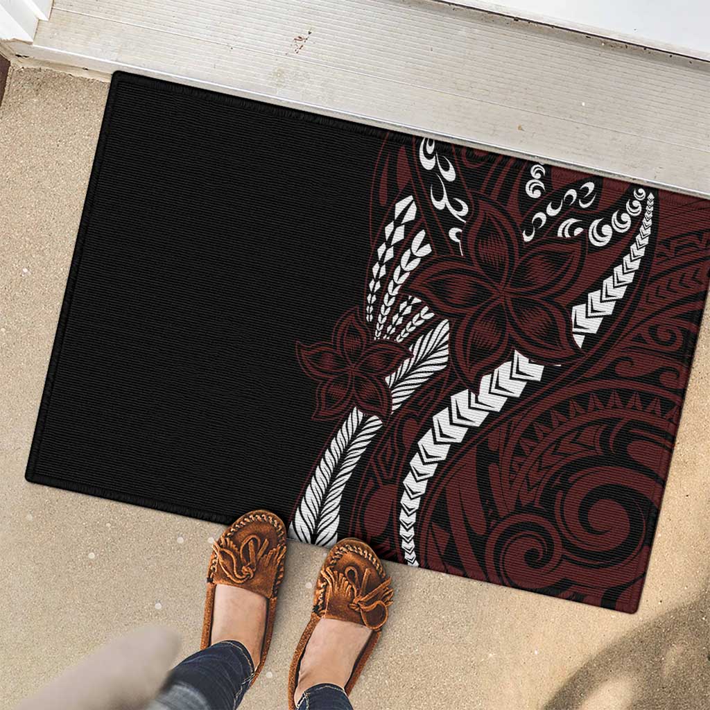 Polynesian Plumeria Floral Tattoo Pattern Rubber Doormat Oxblood Style LT9 - Polynesian Pride