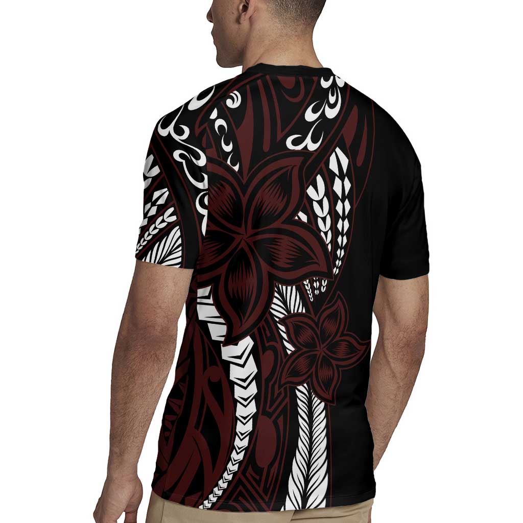 Polynesian Plumeria Floral Tattoo Pattern Rugby Jersey Oxblood Style