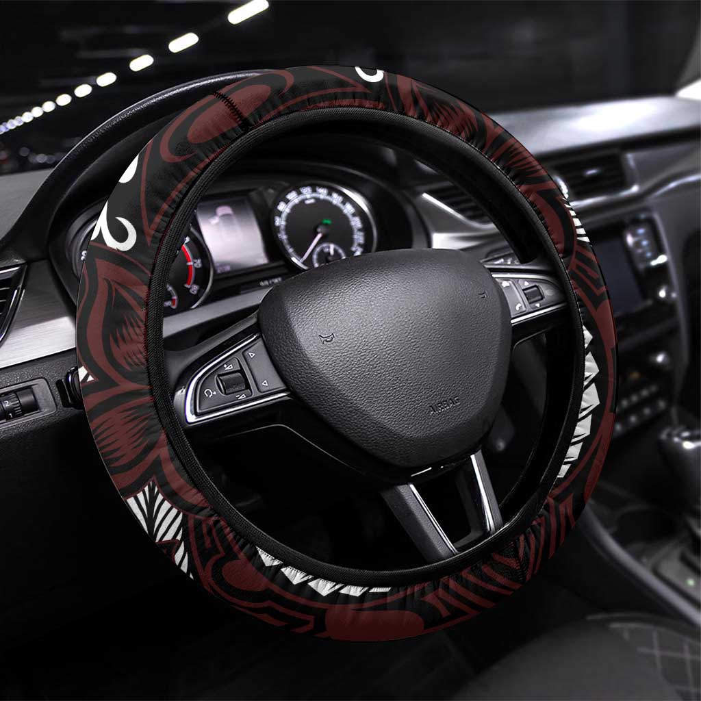 Polynesian Plumeria Floral Tattoo Pattern Steering Wheel Cover Oxblood Style LT9 Universal Fit Oxblood - Polynesian Pride
